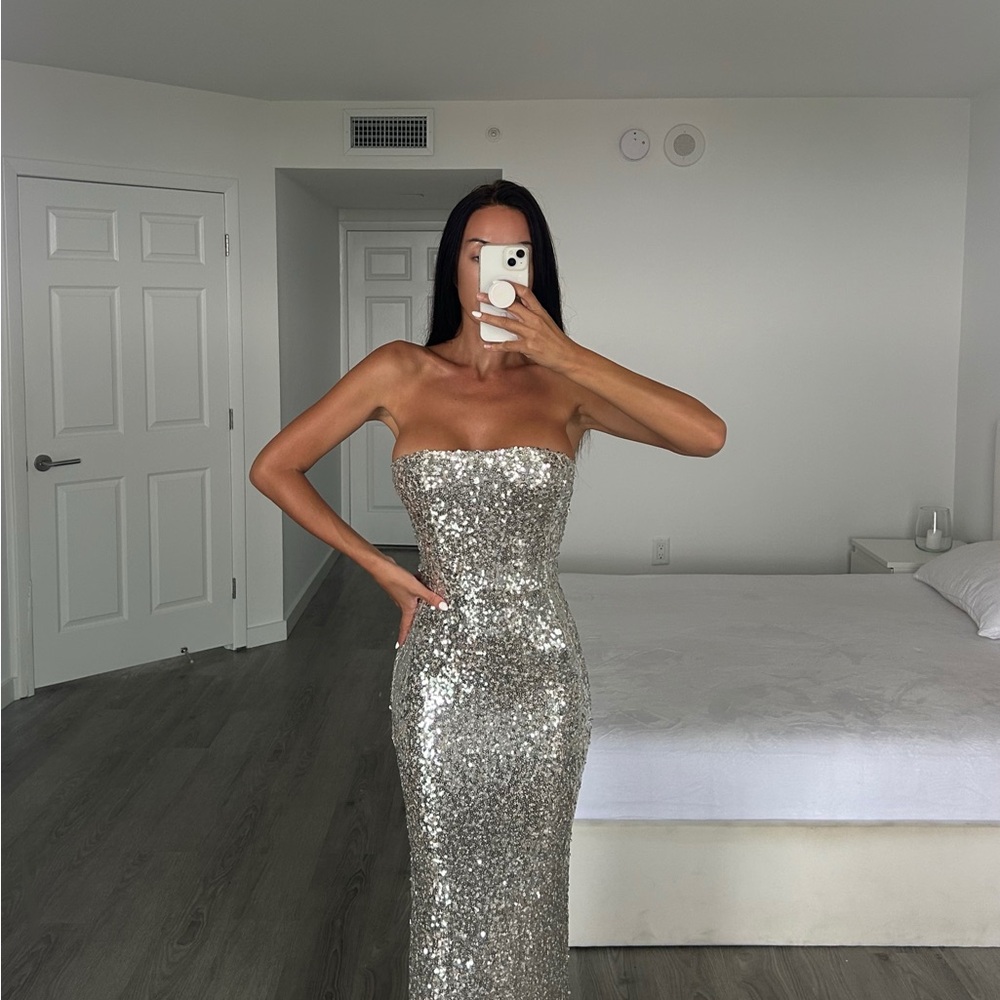 Forever 21 Shimmering Silver Strapless Dress